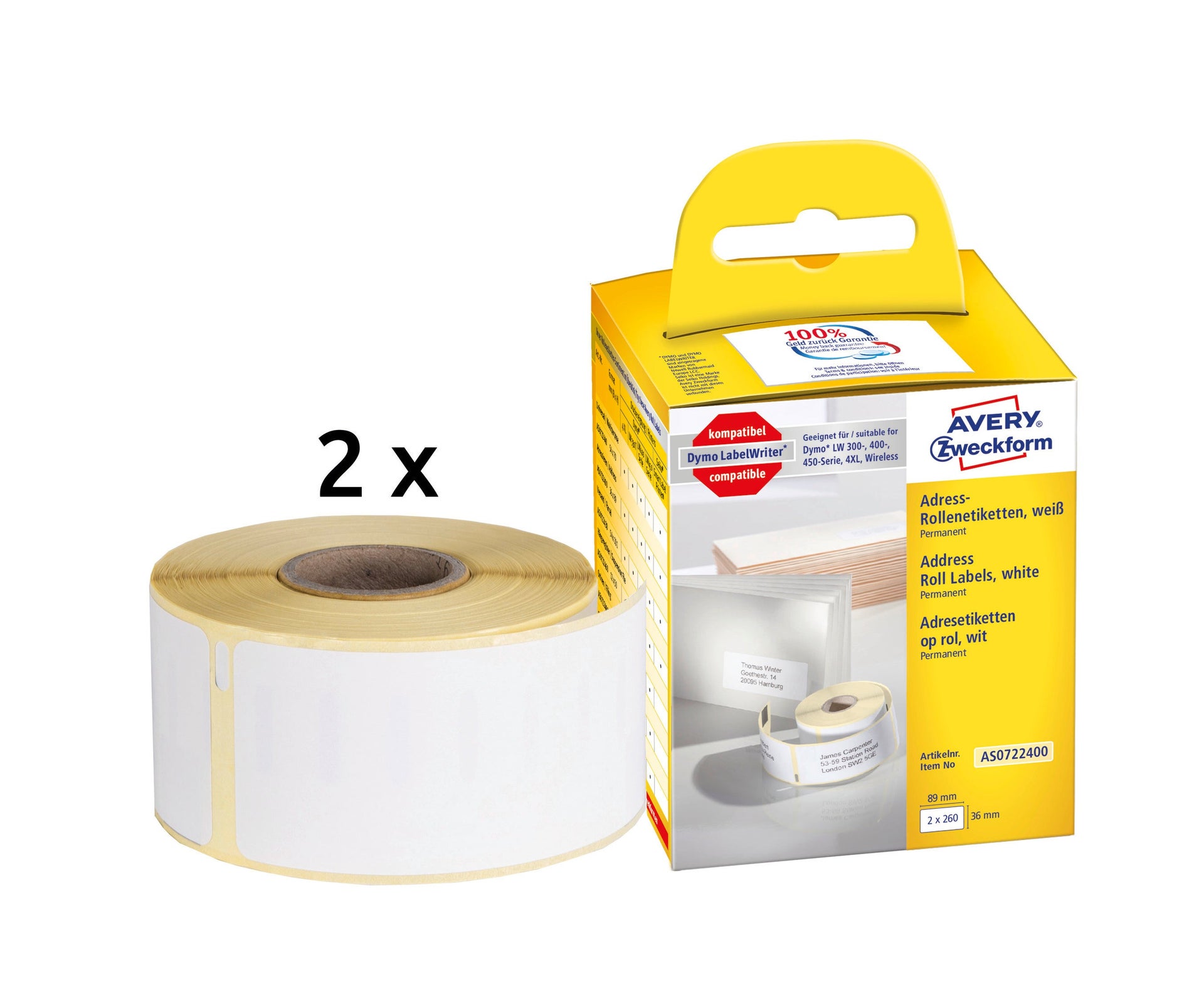 [2275973] Etikett Avery 89 x 36 mm 2x260 st/fp