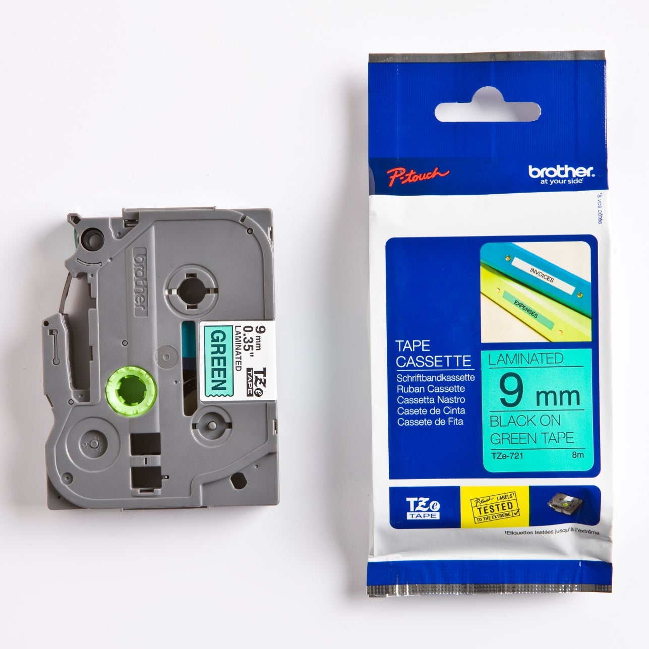 [8557195] Märkband TZe721 svart/grön  9 mm Brother