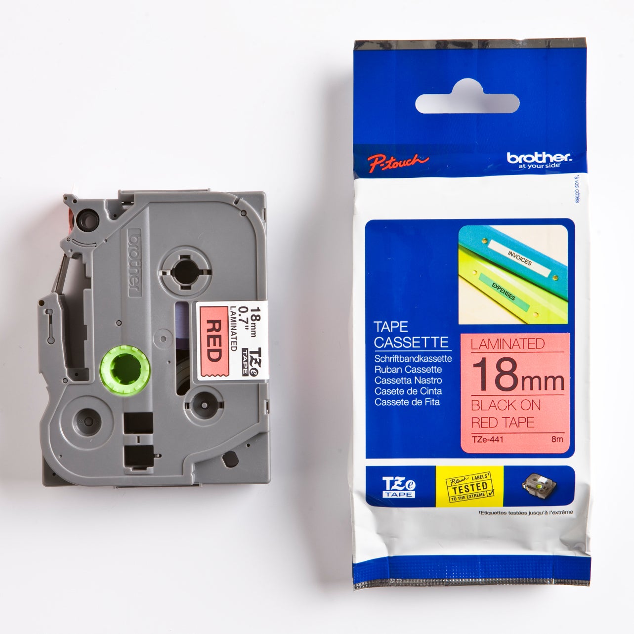 [8557197] Märkband TZe441 svart/röd  18 mm Brother