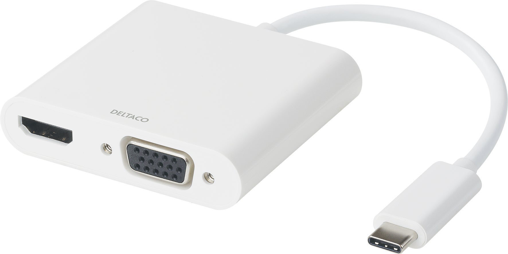 [8556196] USB-C-HDMI/VGA/Ljud/USB-C 100W Deltaco Vit