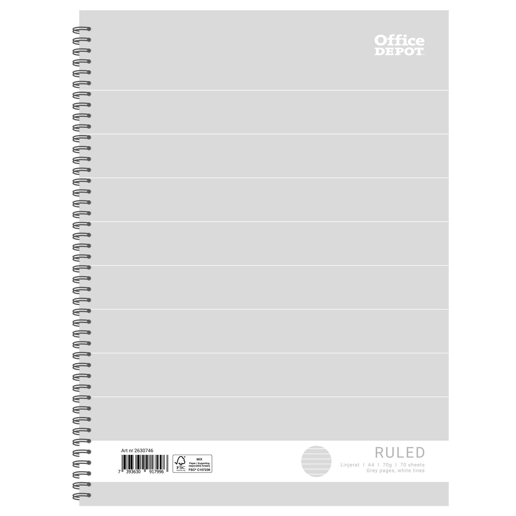 [2630746] Kollegieblock Grey A4 linjerat