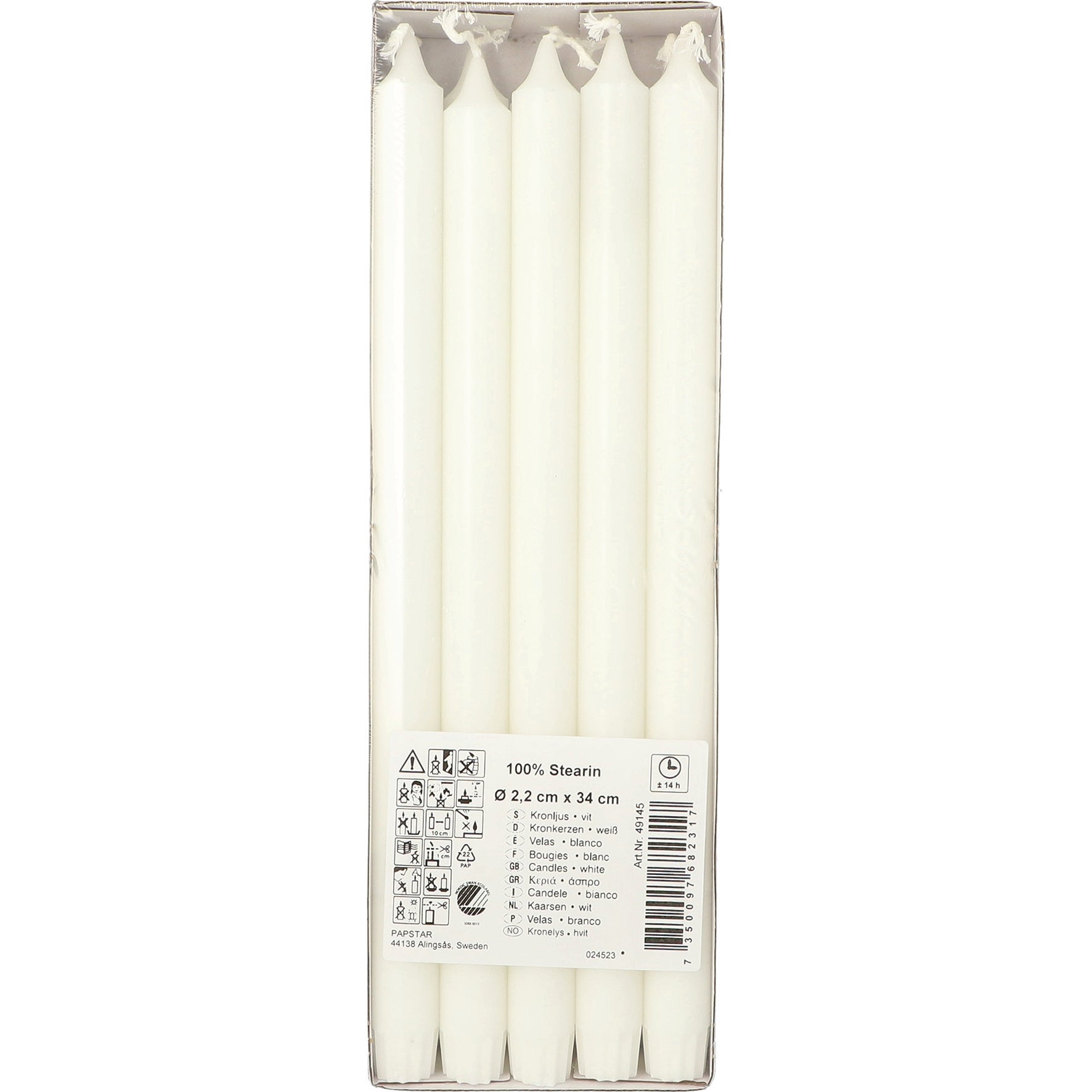 [8565536] Kronljus 34cm Stearin vit 10st