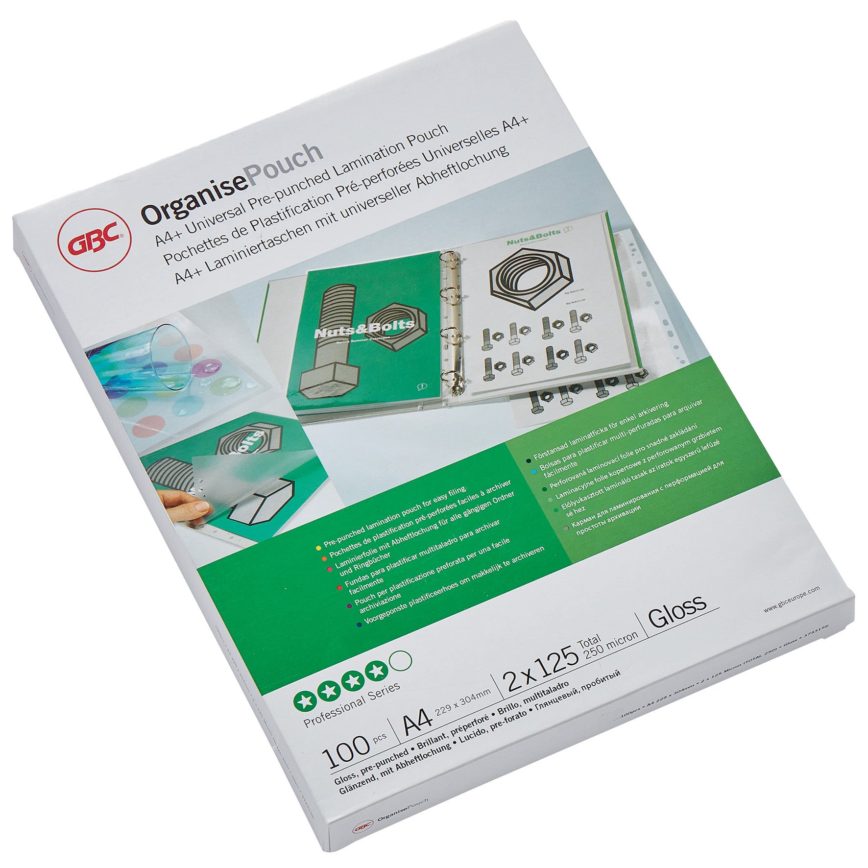 [8566536] Lamineringsfickor A4 125 mikron gloss hålade 100/fp