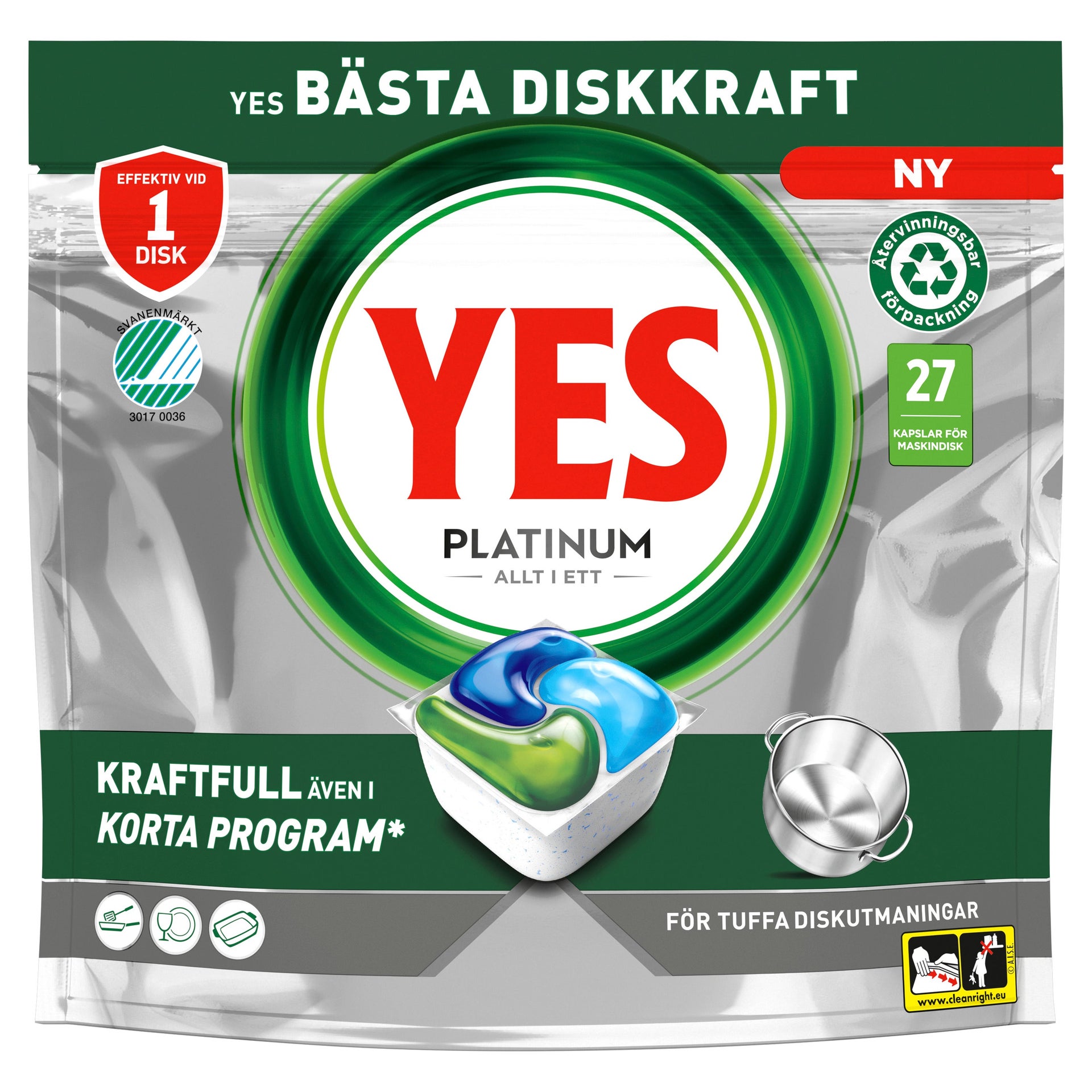 [8564588] Diskmaskinstabletter YES Platinum 27-pack