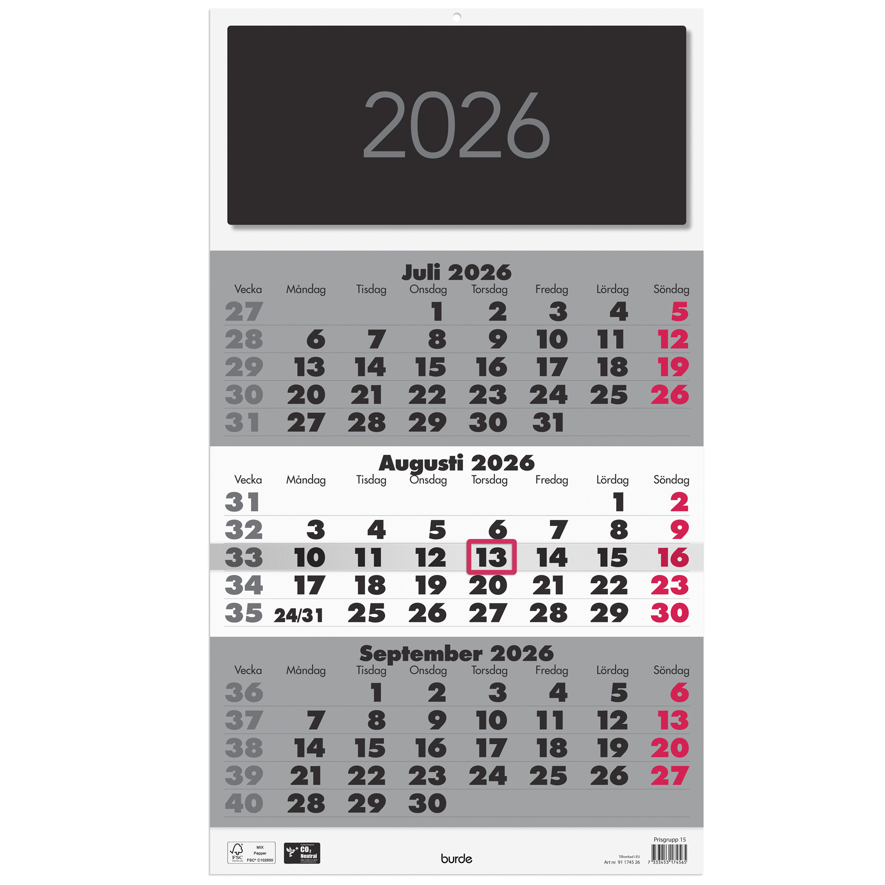 [61174526] Väggkal.2026 Triplaner Elegant
