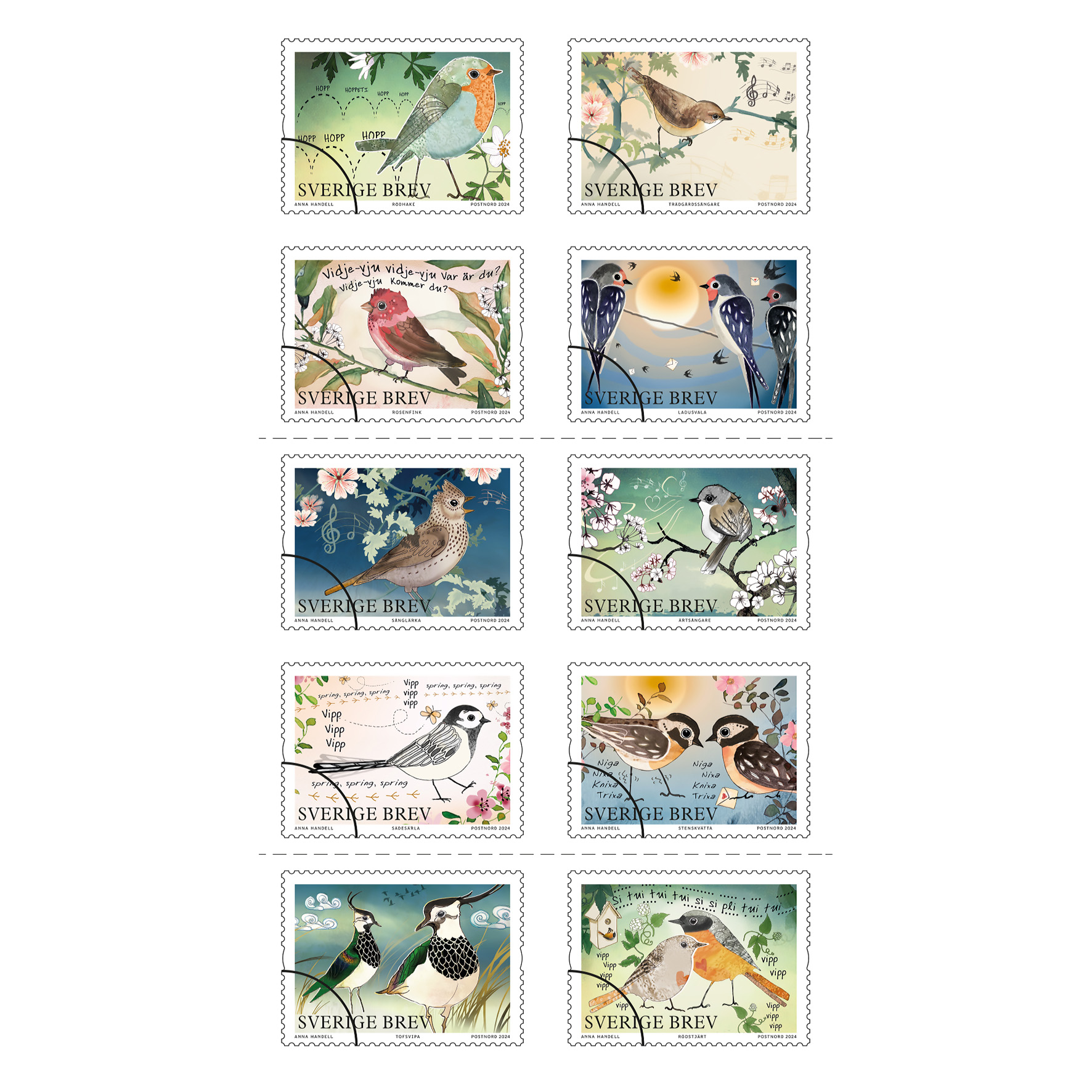 [2797023] Frimärke Vårfåglar 10/fp