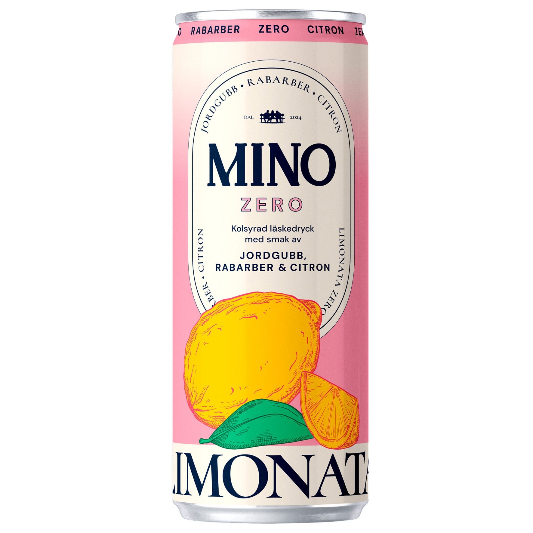 [8568336] Läsk Mino Zero Jordgubb, rabarber & citron 24x33 cl inkl pant