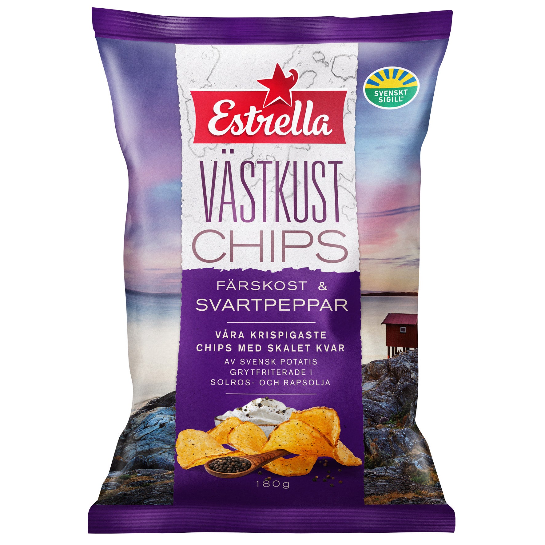 [8568256] Västkustchips Estrella Färskost & Svartpeppar 10x180 g