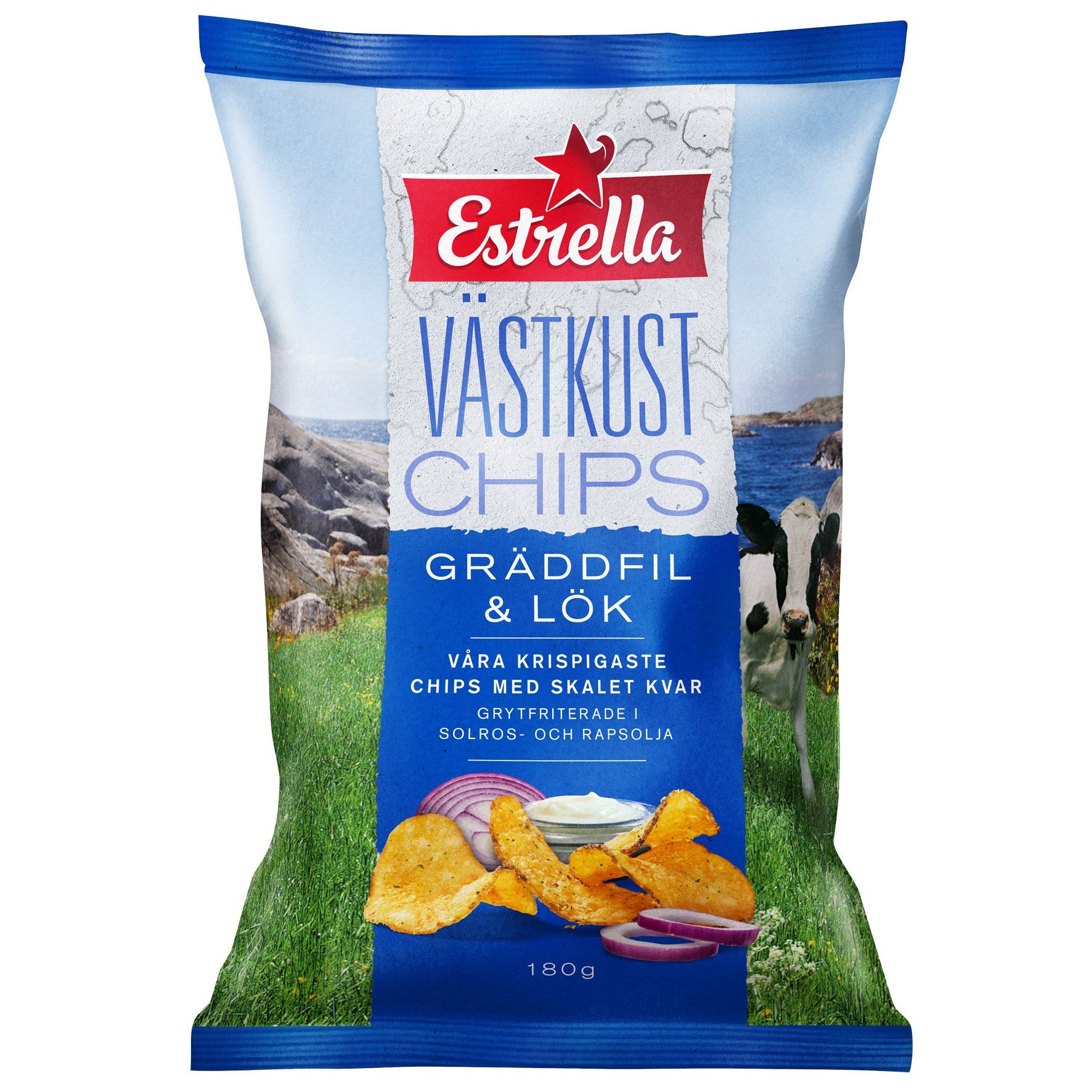 [8568313] Västkustchips Estrella Gräddfil & Lök 18x180 g