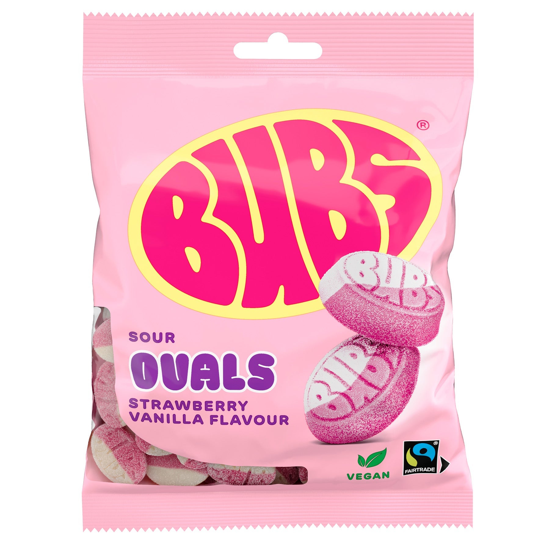 [8568338] Godis Bubs Sour Ovals Strawberry Vanilla 12x90 g